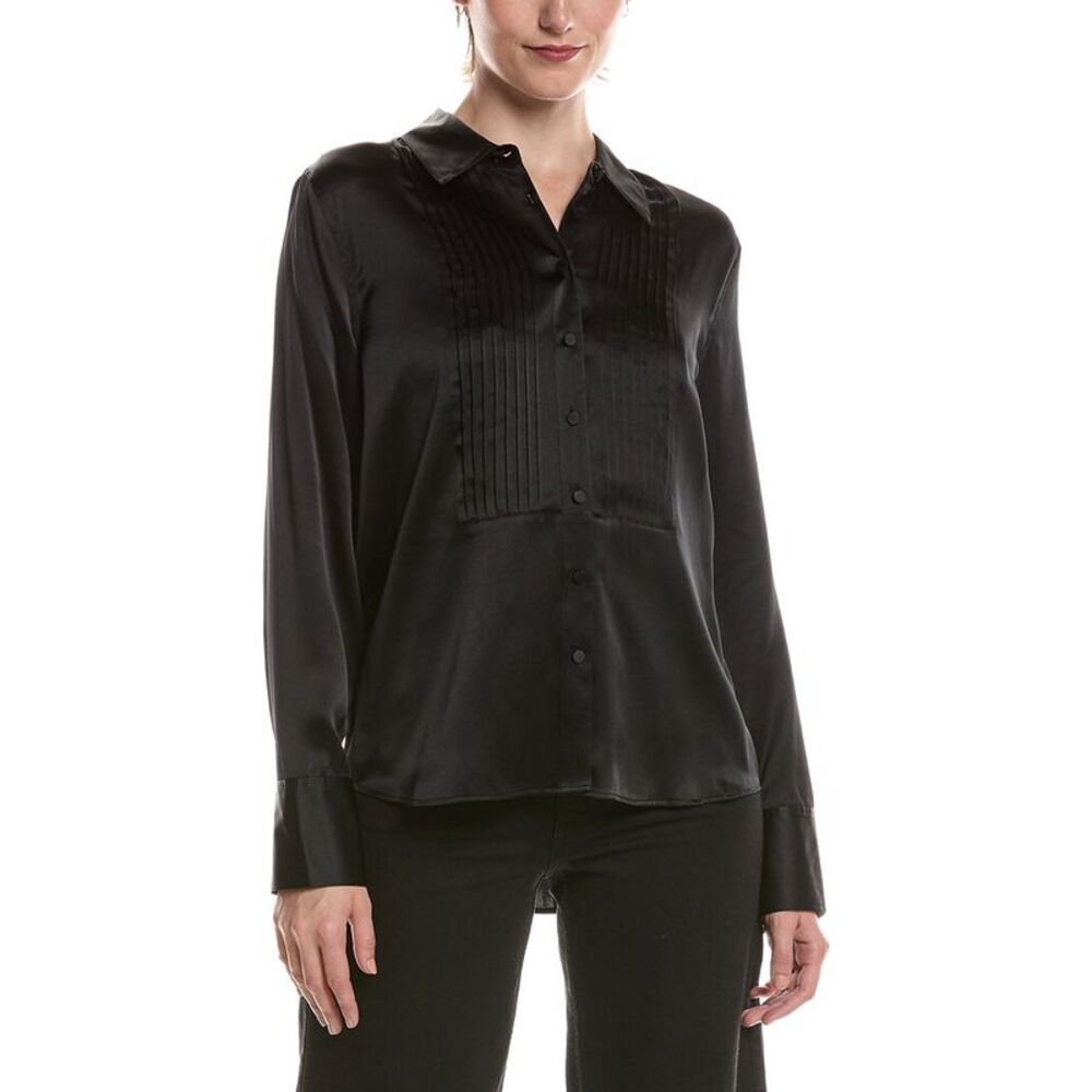 L’Agence Womens  Divya Pintuck Silk Tux Shirt
